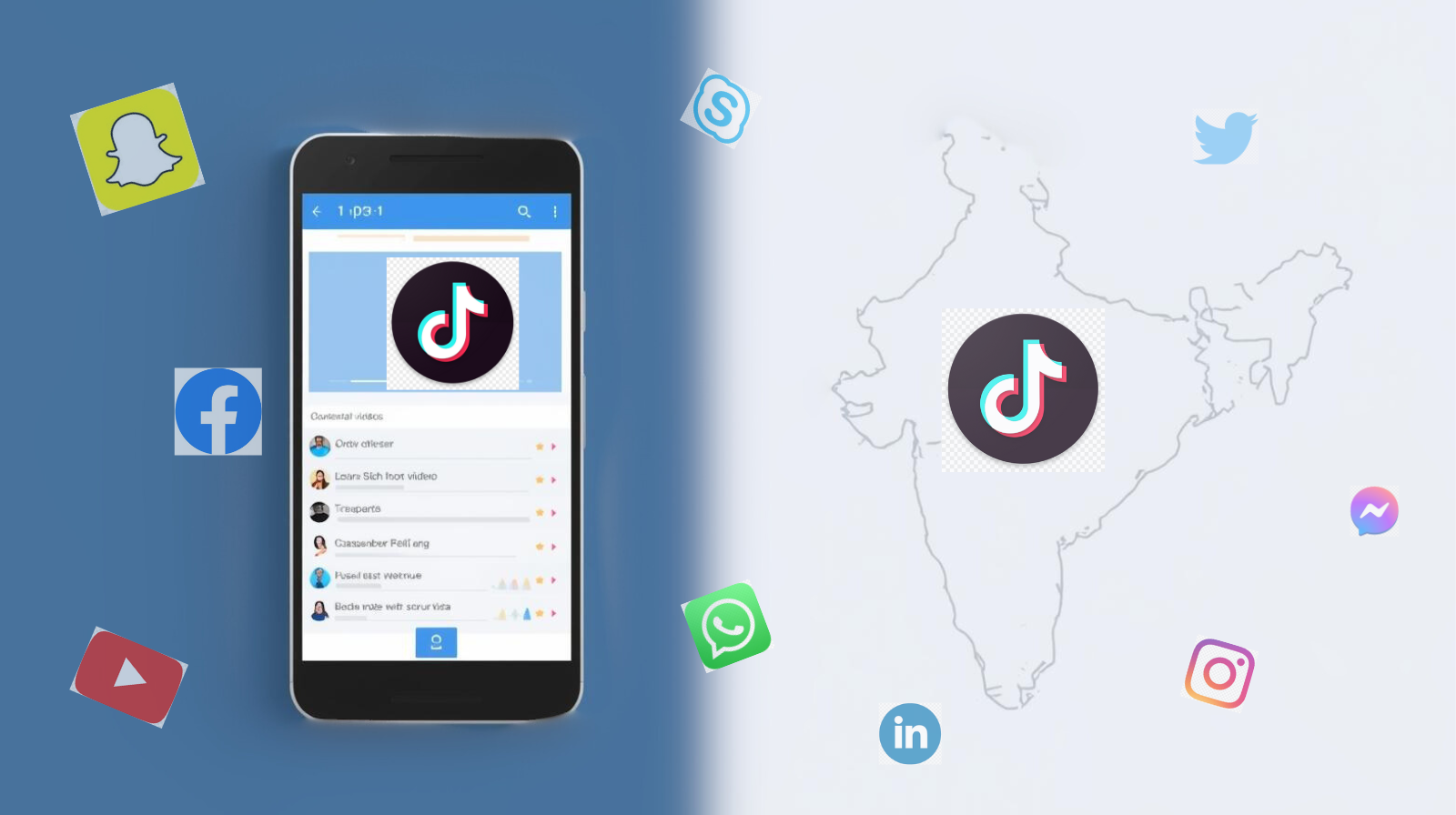TikTok India Relaunch Rumors 2025: Why The Ban Still Holds social media icons along with the map of India